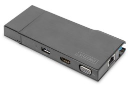 Stacja dokująca DIGITUS USB Typ A 7-portów, 4K 30Hz, HDMI, VGA, 2x USB 3.0, SD microSD, RJ45