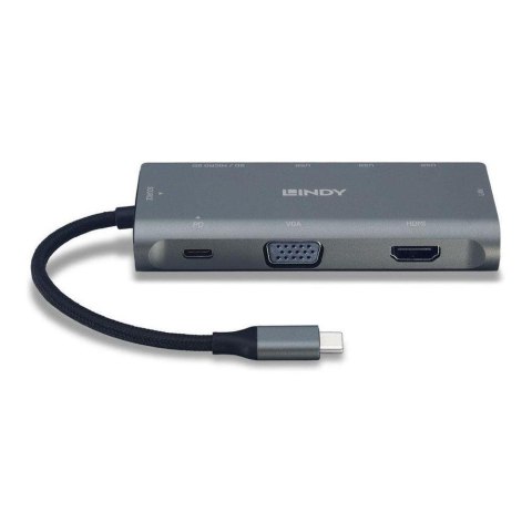 Stacja dokująca LINDY USB-C do 1xVGA/1xHDMI/1xRJ45/3xUSB 3.0/1xUSB-C/1xmicroSD/1xSD