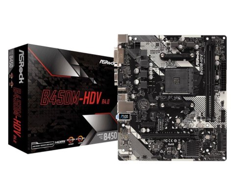 Płyta ASRock B450M-HDV R4.0 /AMD B450/DDR4/SATA3/M.2/USB3.0/PCIe3.0/AM4/mATX