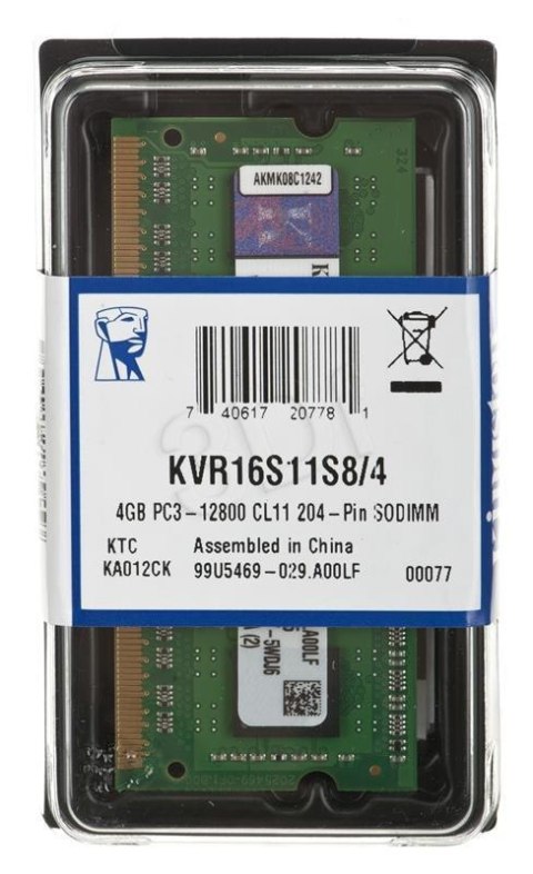 Pamięć DDR3 Kingston SODIMM 4GB 1600MHz CL11