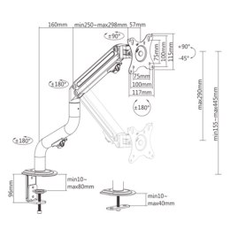 GEMBIRD BIURKOWE REGULOWANE RAMIĘ/UCHWYT NA MONITOR 17-32, VESA 100X100MM, DO 8 KG