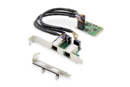 Karta sieciowa DIGITUS przewodowa mini PCI Express 2x RJ45 Gigabit 10/100/1000Mbps Low Profile