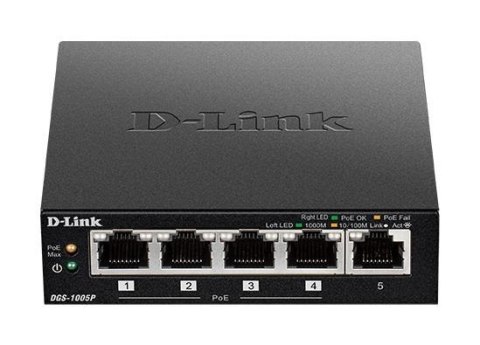 Switch niezarządzalny D-Link DGS-1005P 5x10/100/1000 Mb/s PoE+