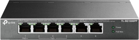 Switch TP-Link TL-SG1006PP Gigabitowy przełącznik typu Desktop, 6 portów, w tym 3 porty PoE+ i 1 port PoE++