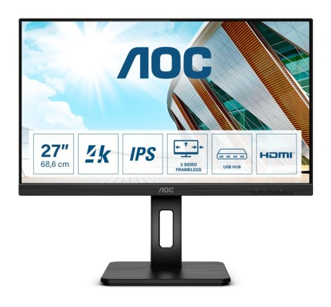 MONITOR AOC LED 27" U27P2CA 68.6 cm (27") 3840 x 2160 pixels 4K Ultra HD LED Czarny