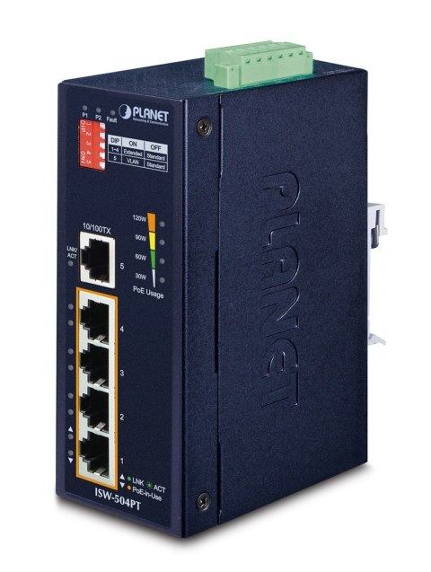 PLANET ISW-504PT switch niezarządzalny L2 Fast Ethernet (10/100) obsługa PoE Czarny