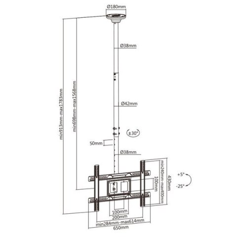 Uchwyt do telewizora sufitowy Maclean, max VESA 600x400, 23-100", max 50kg, MC-803