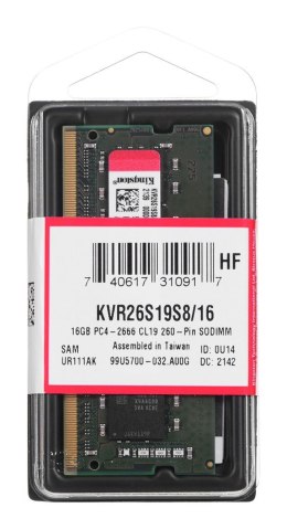 KINGSTON DDR4 SODIMM 16GB 2666MHz CL19 1Rx8