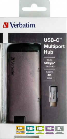 Verbatim 49142 stacja dokująca USB 3.2 Gen 1 (3.1 Gen 1) Type-C Czarny, Srebrny