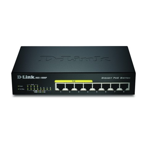 D-Link DGS-1008P/E łącza sieciowe Nie zarządzany L2 Obsługa PoE Czarny