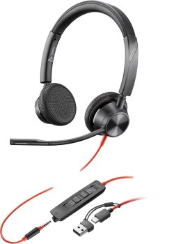 Poly Blackwire 3325 Stereo Microsoft Teams Certified USB-C Headset +3.5mm Plug +USB-C/A Adapter