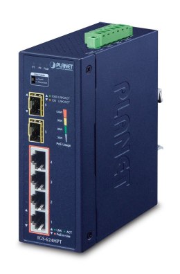 PLANET IGS-624HPT łącza sieciowe Nie zarządzany Gigabit Ethernet (10/100/1000) Obsługa PoE Niebieski