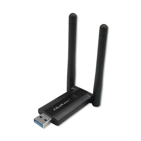 Karta sieciowa Qoltec Bezprzewodowy Adapter USB DUAL WiFi 2 x 2dBi | Standard AC | USB 3.0 | 1200Mbps