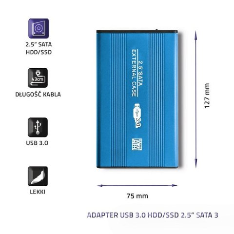 Obudowa zewnętrzna Qoltec do dysków HDD/SSD 2.5" SATA3/USB 3.0 (niebieska)