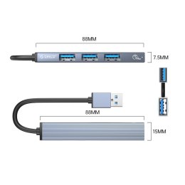 ORICO HUB USB-C 4X USB-A (3X2.0, 1X3.0), ALU